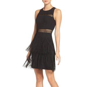 Aiden by Aiden Mattox Black Fringe Cocktail Dress | Women’s Size 10 Party LBD
